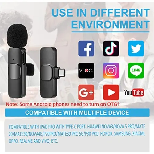 Wireless Lavalier Double Microphone For Smartphone/ Android Type C