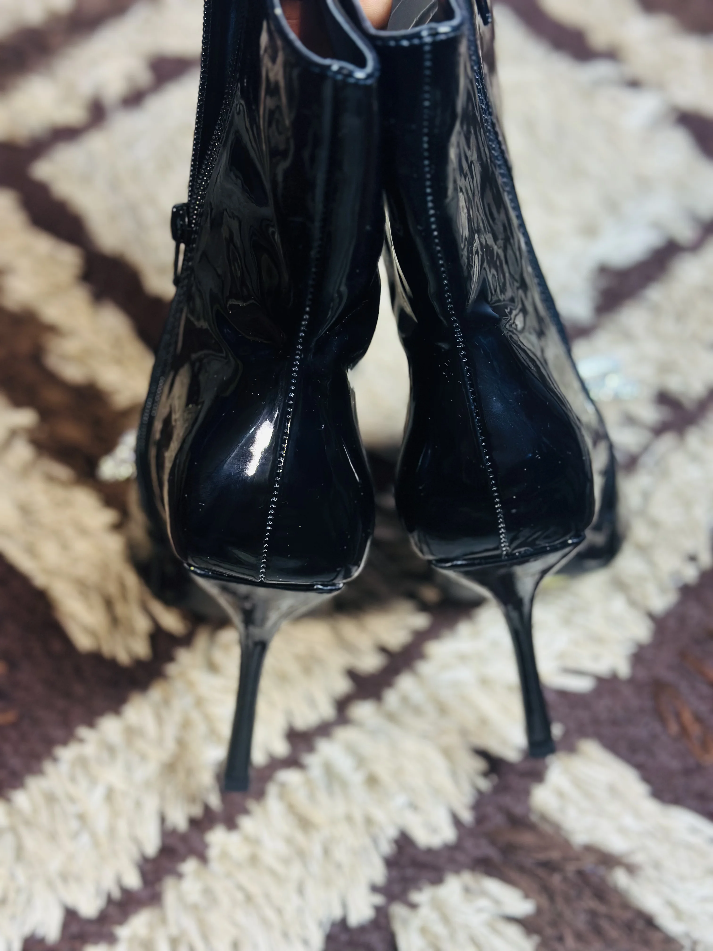 7 Black Patent Diamante Stiletto Ankle Boot