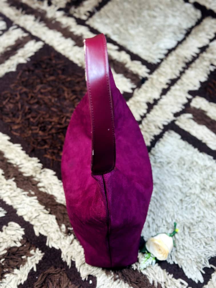 Burgundy Suede Faux Leather Shoulder Bag