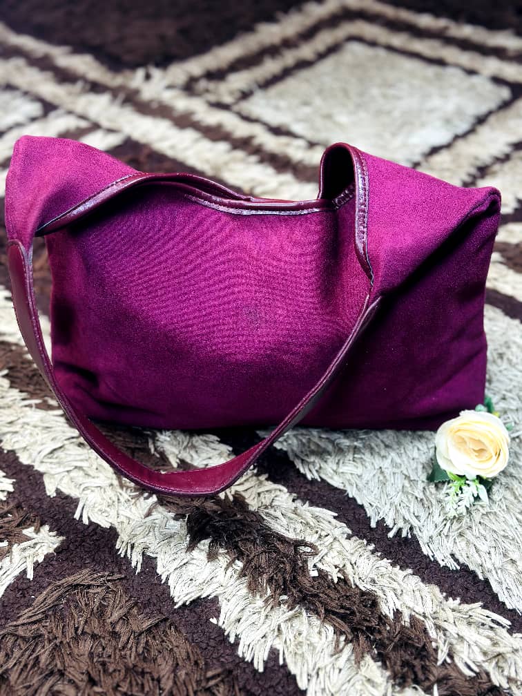 Burgundy Suede Faux Leather Shoulder Bag