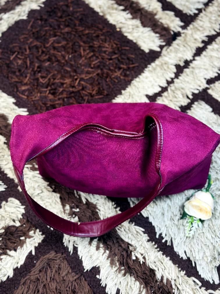 Burgundy Suede Faux Leather Shoulder Bag