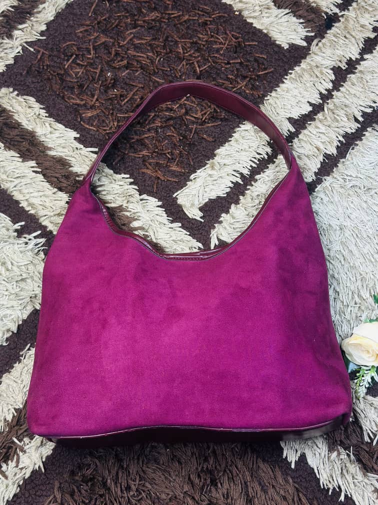 Burgundy Suede Faux Leather Shoulder Bag