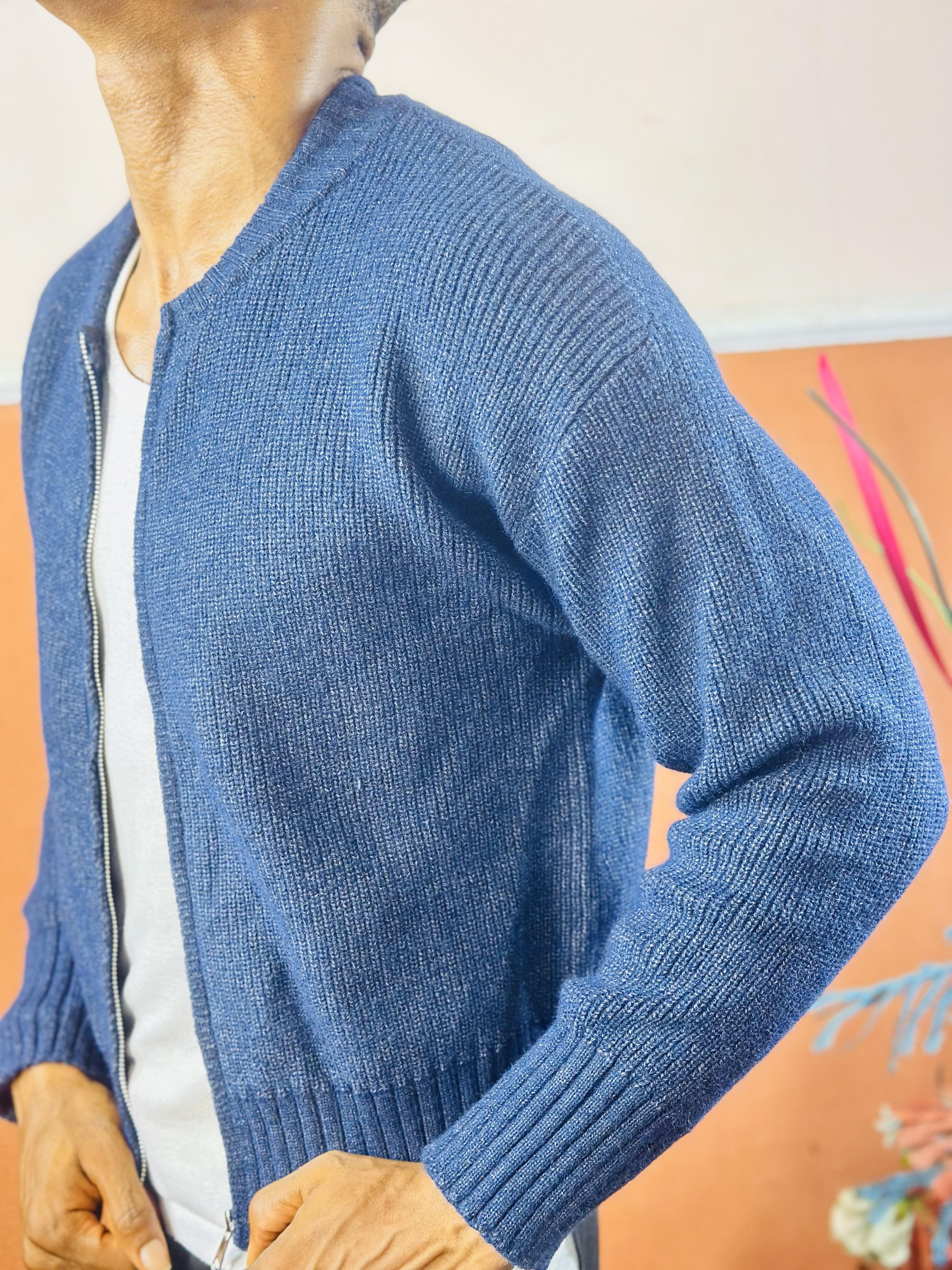 Navy Blue Full Zip Knit Cardigan Sweater