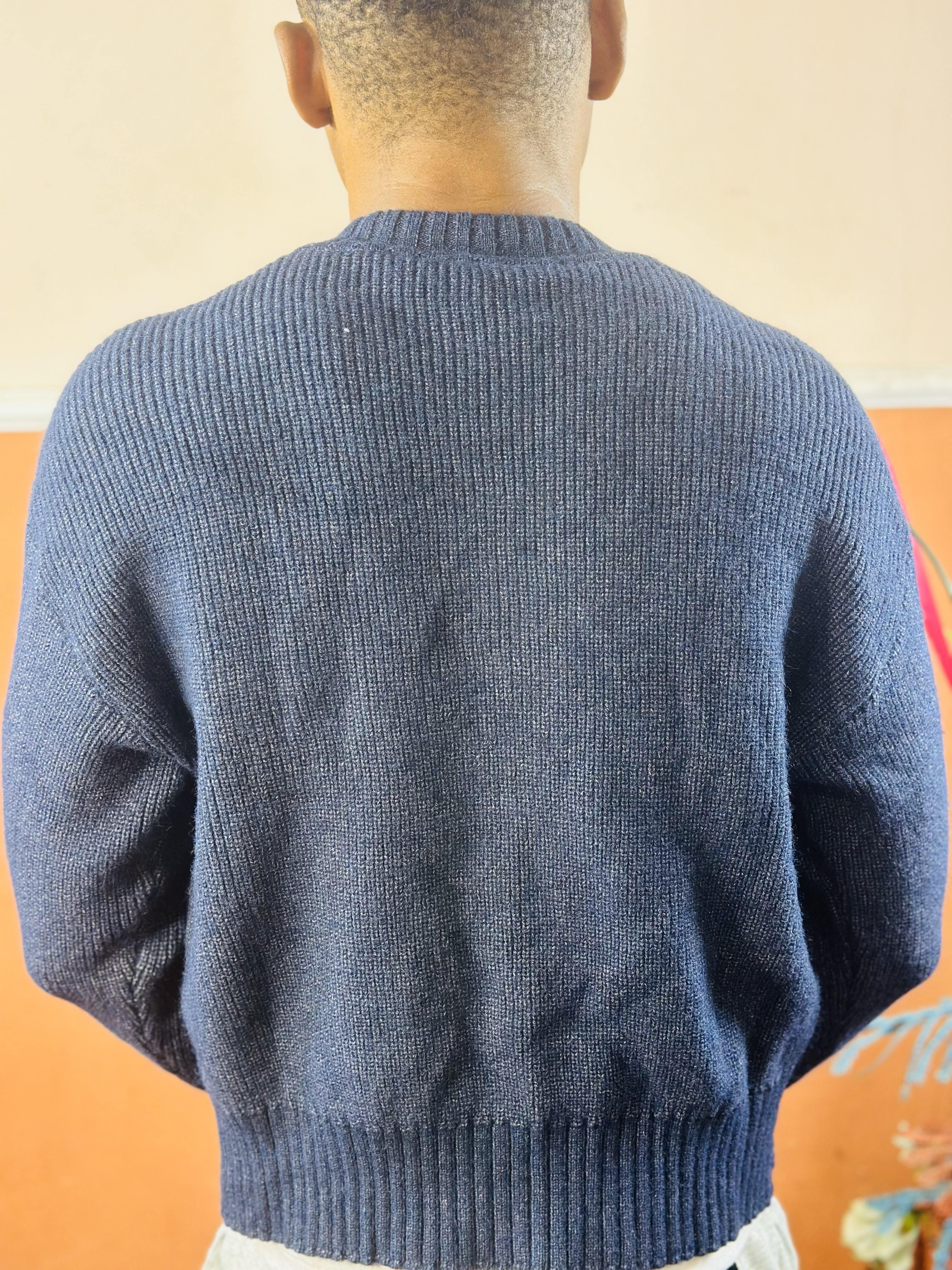 Navy Blue Full Zip Knit Cardigan Sweater