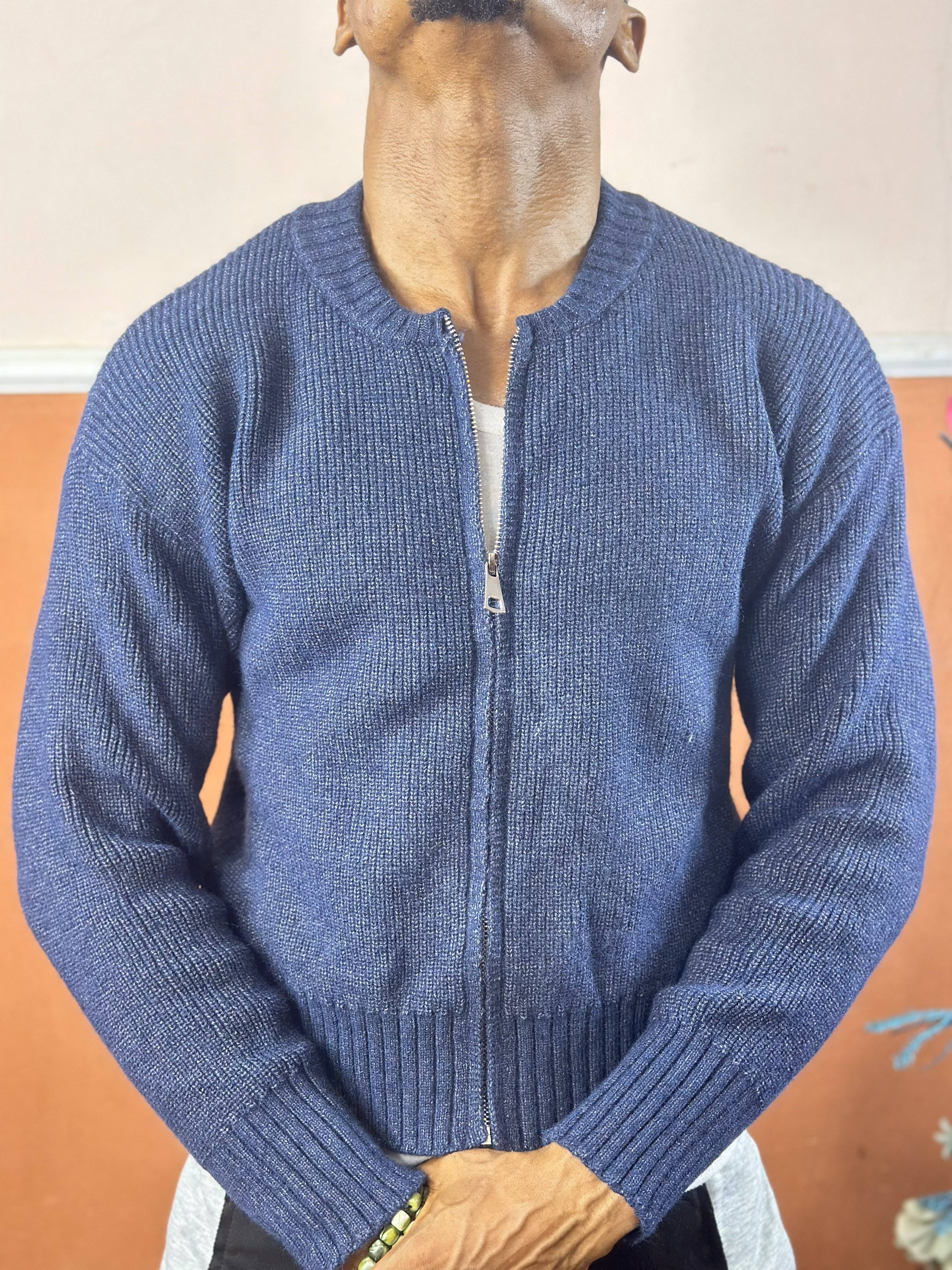 Navy Blue Full Zip Knit Cardigan Sweater