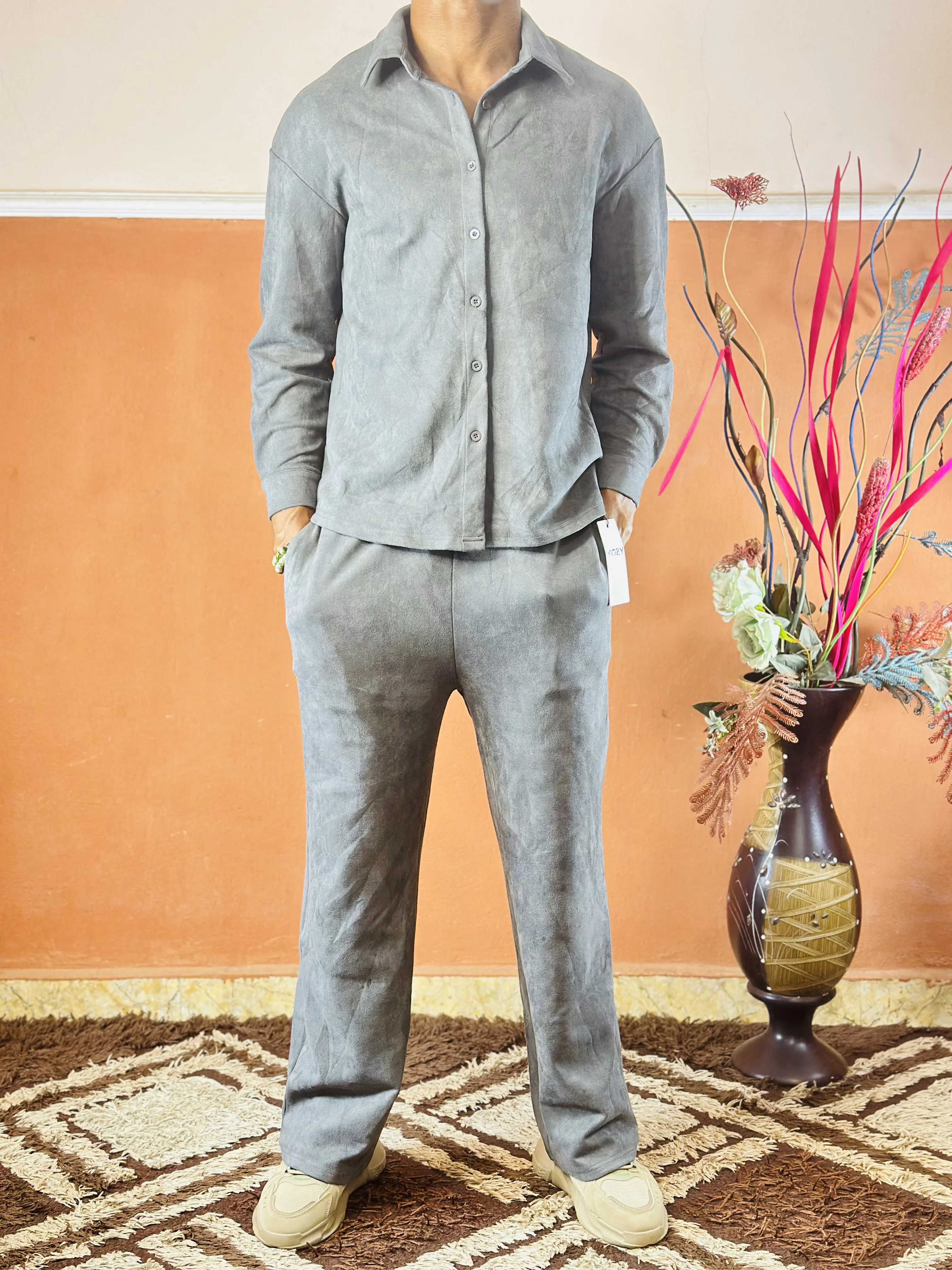 Yozy Grey Velvet Wide Leg Trouse and Jacket