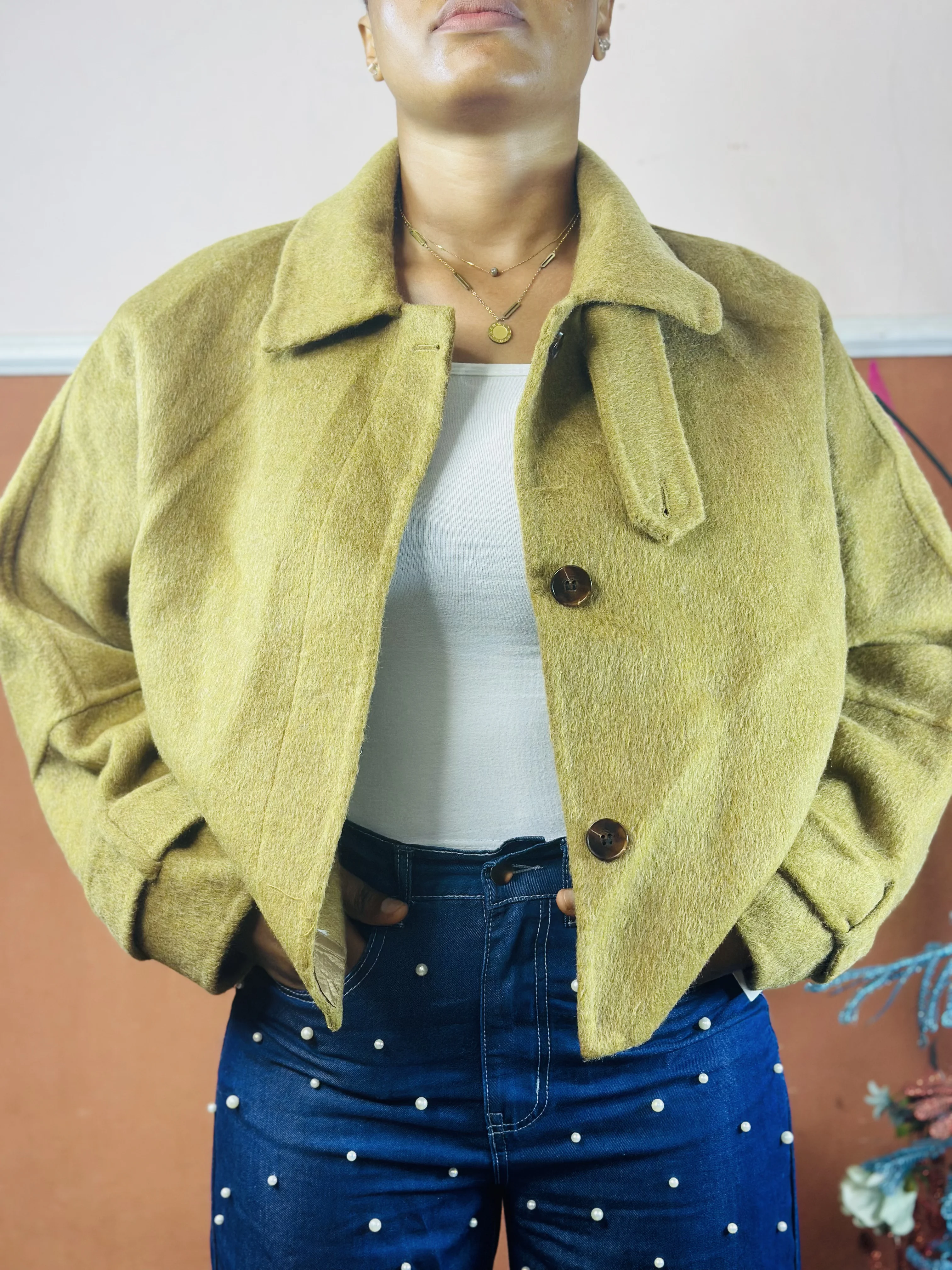 Khaki Oversized Bomber Jacket