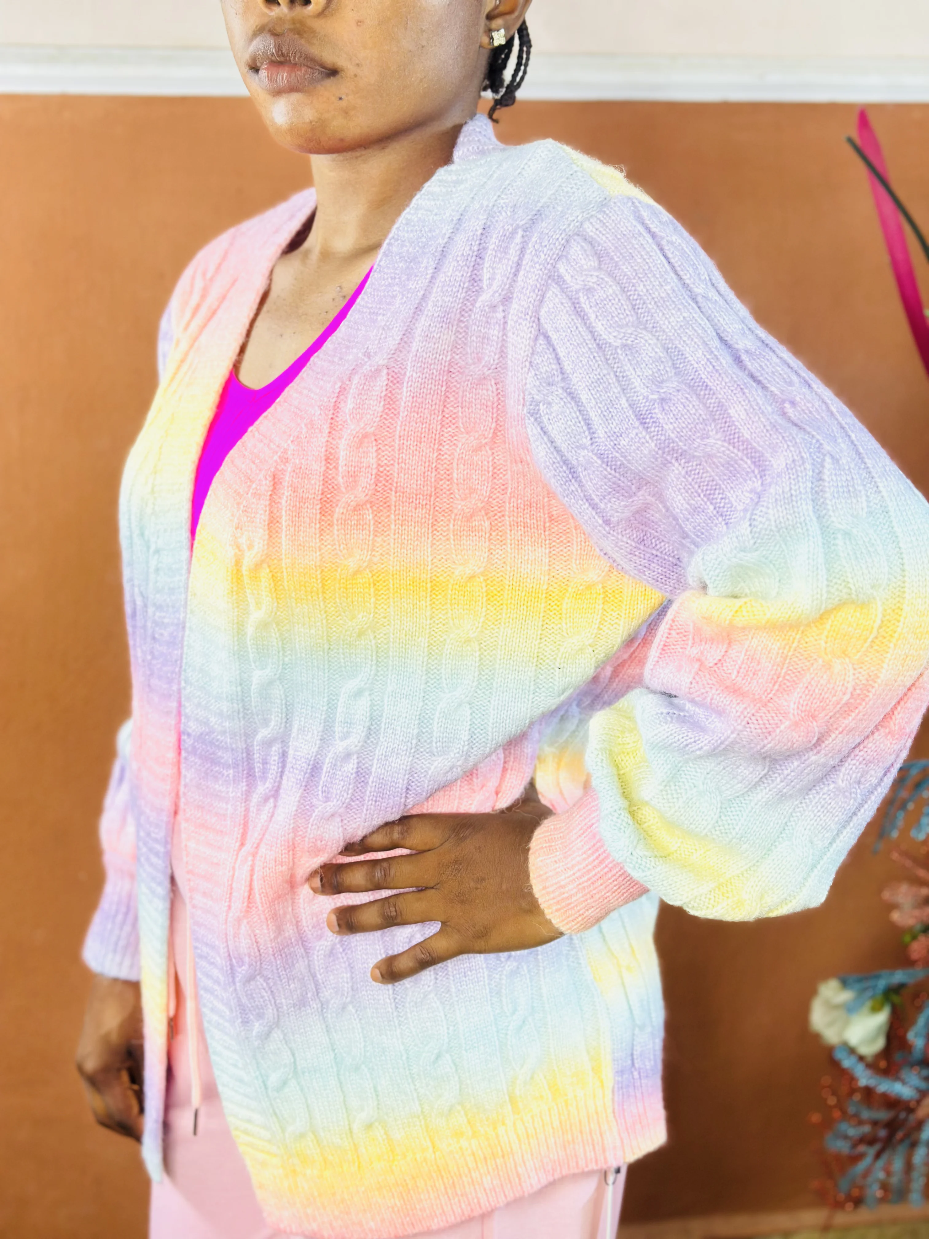 Women Yozy Raimbow Cardigan OpenFront Knit Sweater
