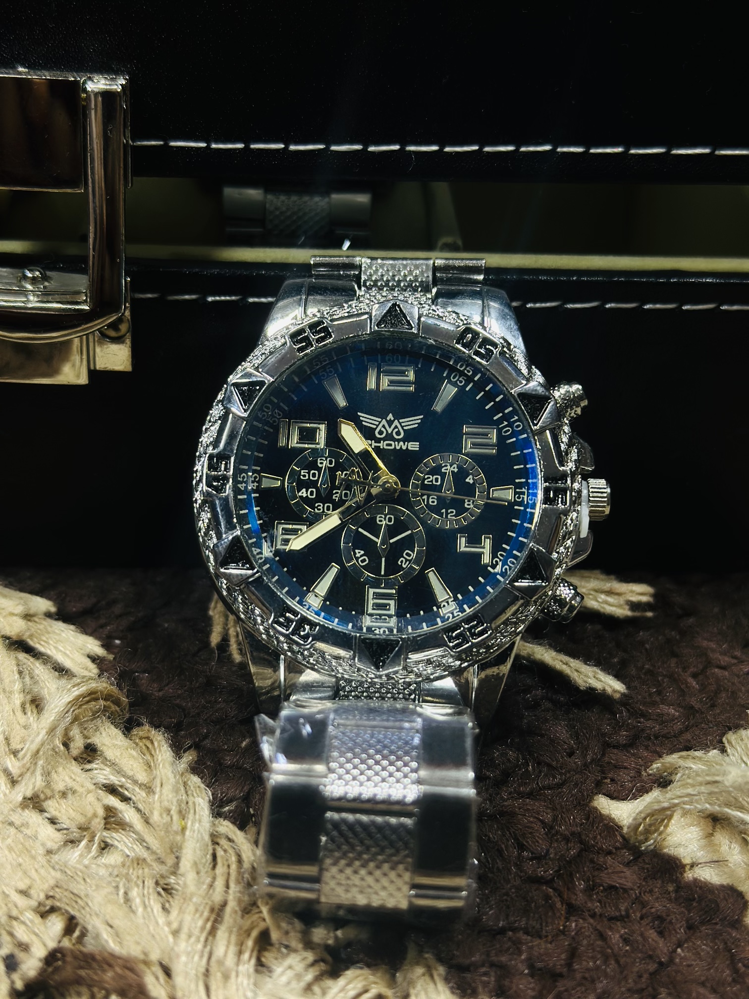 Luxury Silver Black zhowe Men Quartz Wristwatch