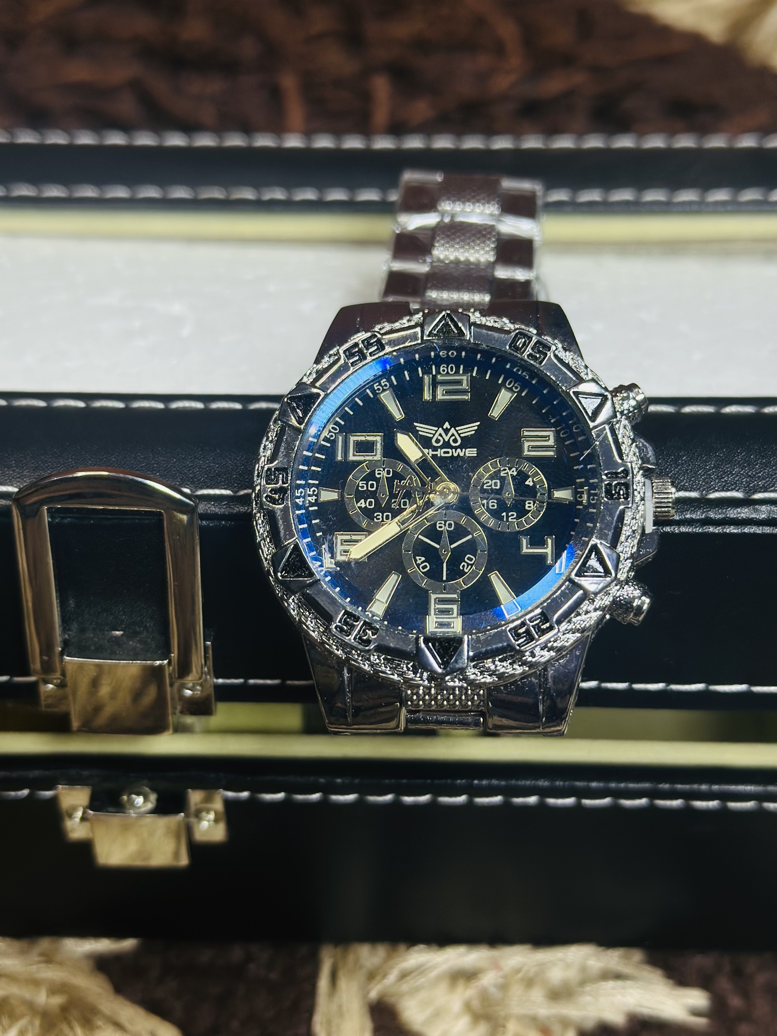 Luxury Silver Black zhowe Men Quartz Wristwatch