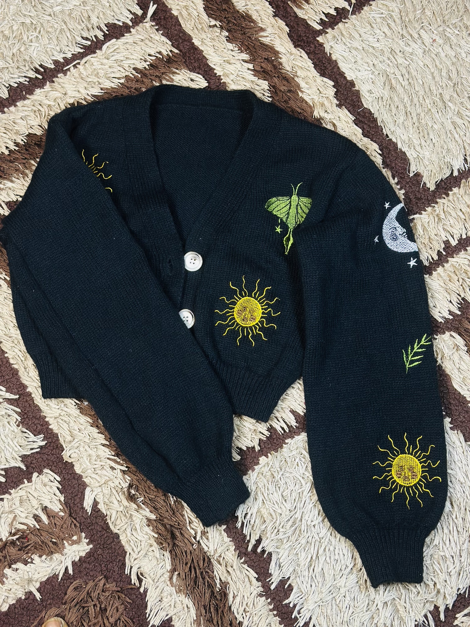 9 to 15  Years Children Black Embrodery cute Cropped Cardigan