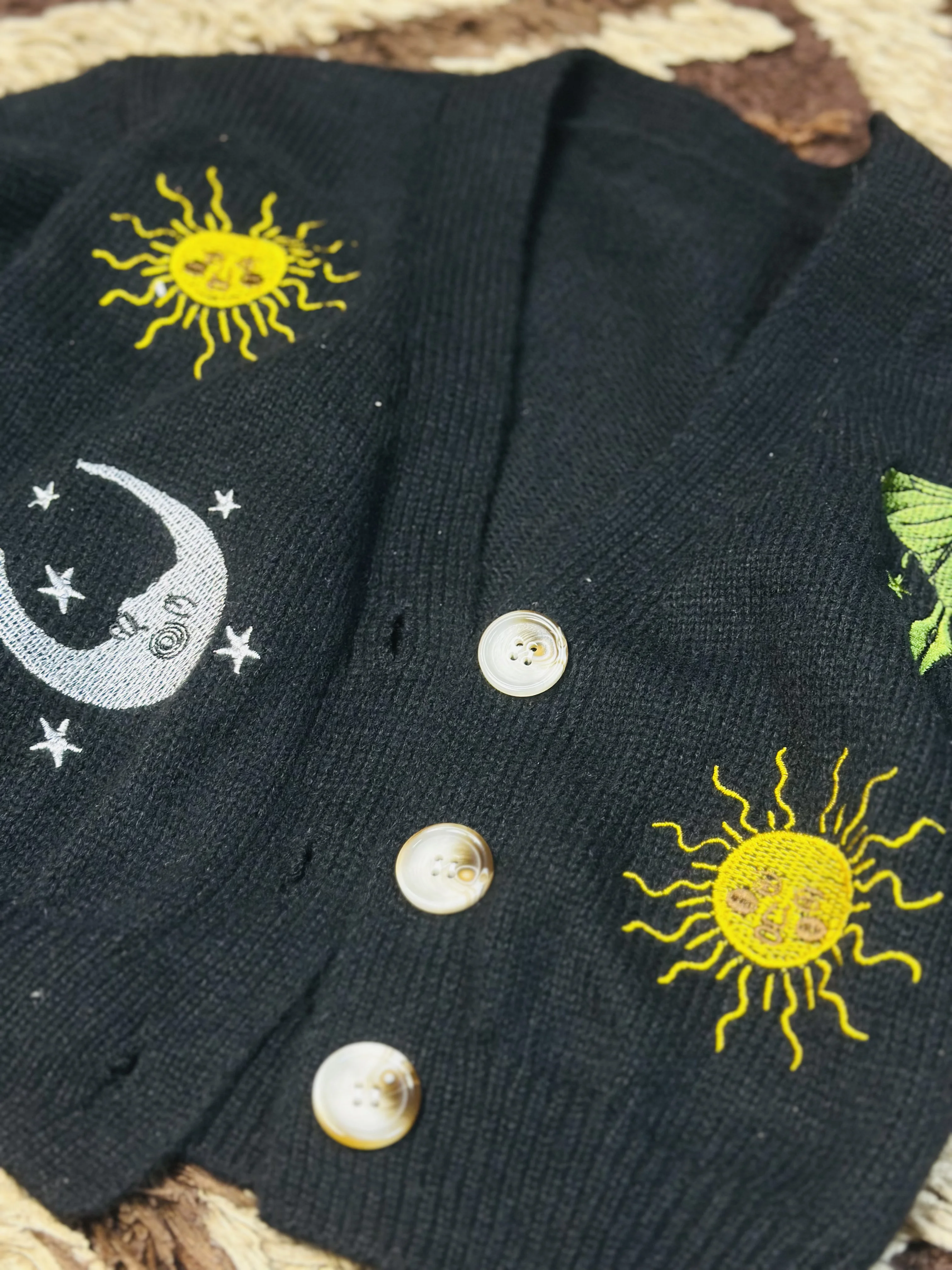 9 to 15  Years Children Black Embrodery cute Cropped Cardigan